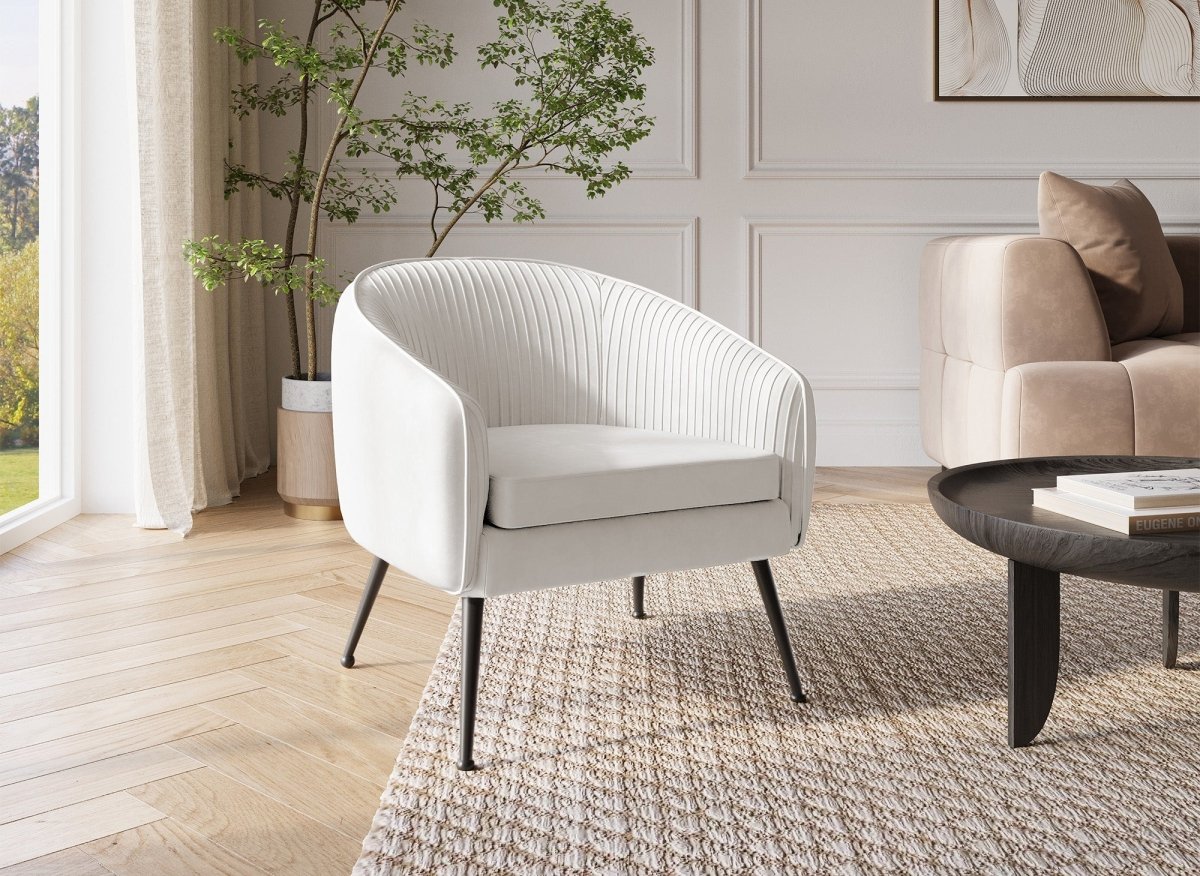 Fauteuil cabriolet en velours beige pieds noir TRECY - DécoInParis