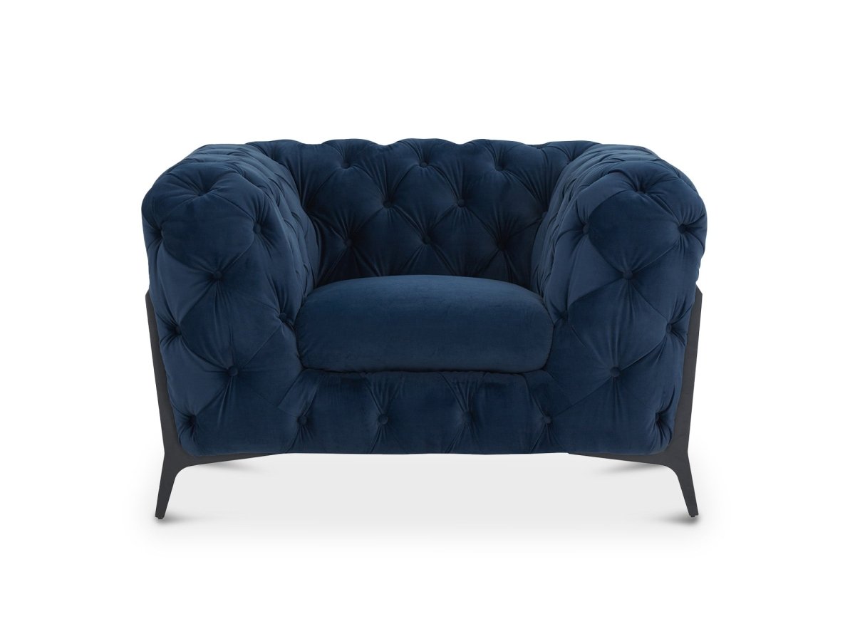 Fauteuil capitonné chesterfield velours bleu CARMEN - DécoInParis