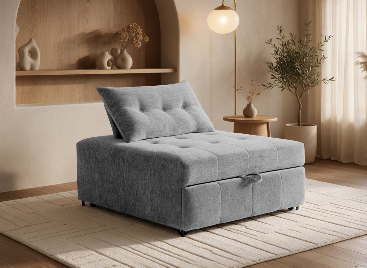 Fauteuil convertible en tissu texturé doux gris NATHEO - DécoInParis