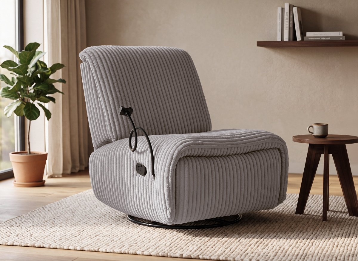 Fauteuil relax électrique en velours côtelé gris PAOLO - DécoInParis