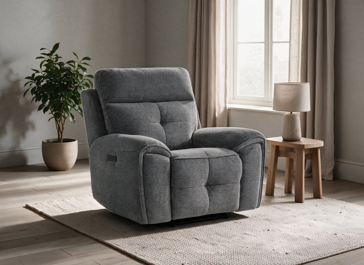 Fauteuil relax électrique en velours texturé gris PATRICIA - DécoInParis