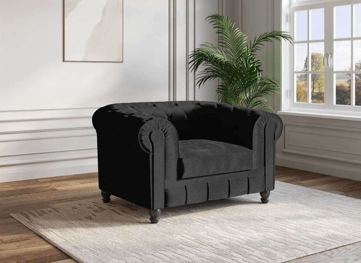 Fauteuil velours Noir CHESTERFIELD - DécoInParis