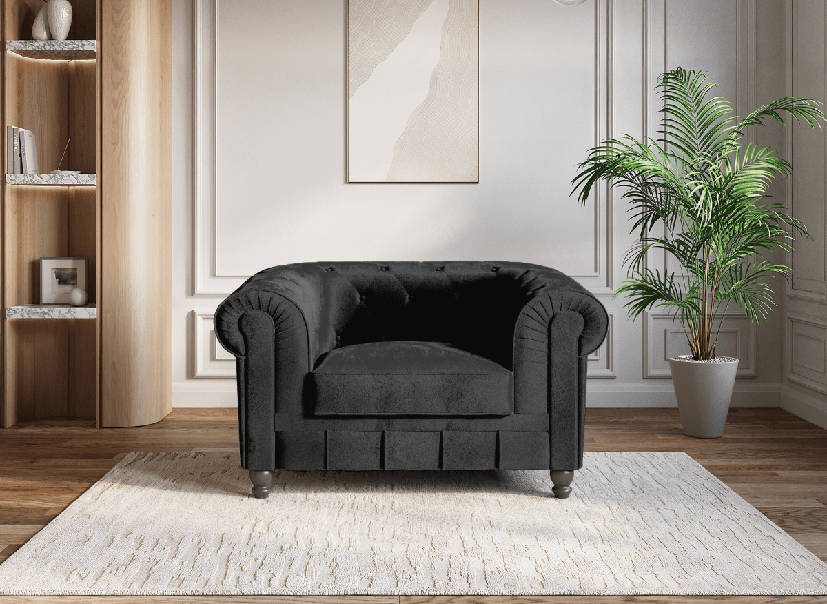 Fauteuil velours Noir CHESTERFIELD - DécoInParis