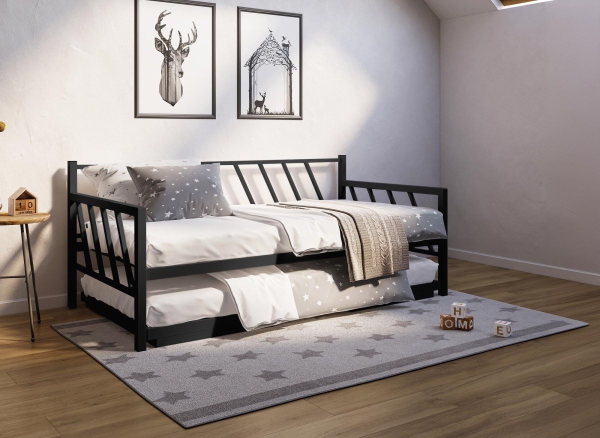 Lit banquette gigogne en métal noir TORRY 90 x 190 cm - DécoInParis