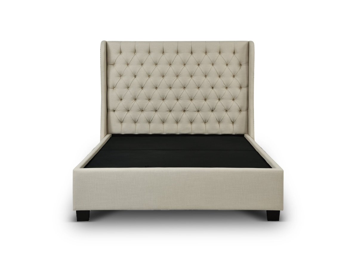 Lit coffre capitonné en tissu lin beige FLORINE 180 x 200 cm - DécoInParis