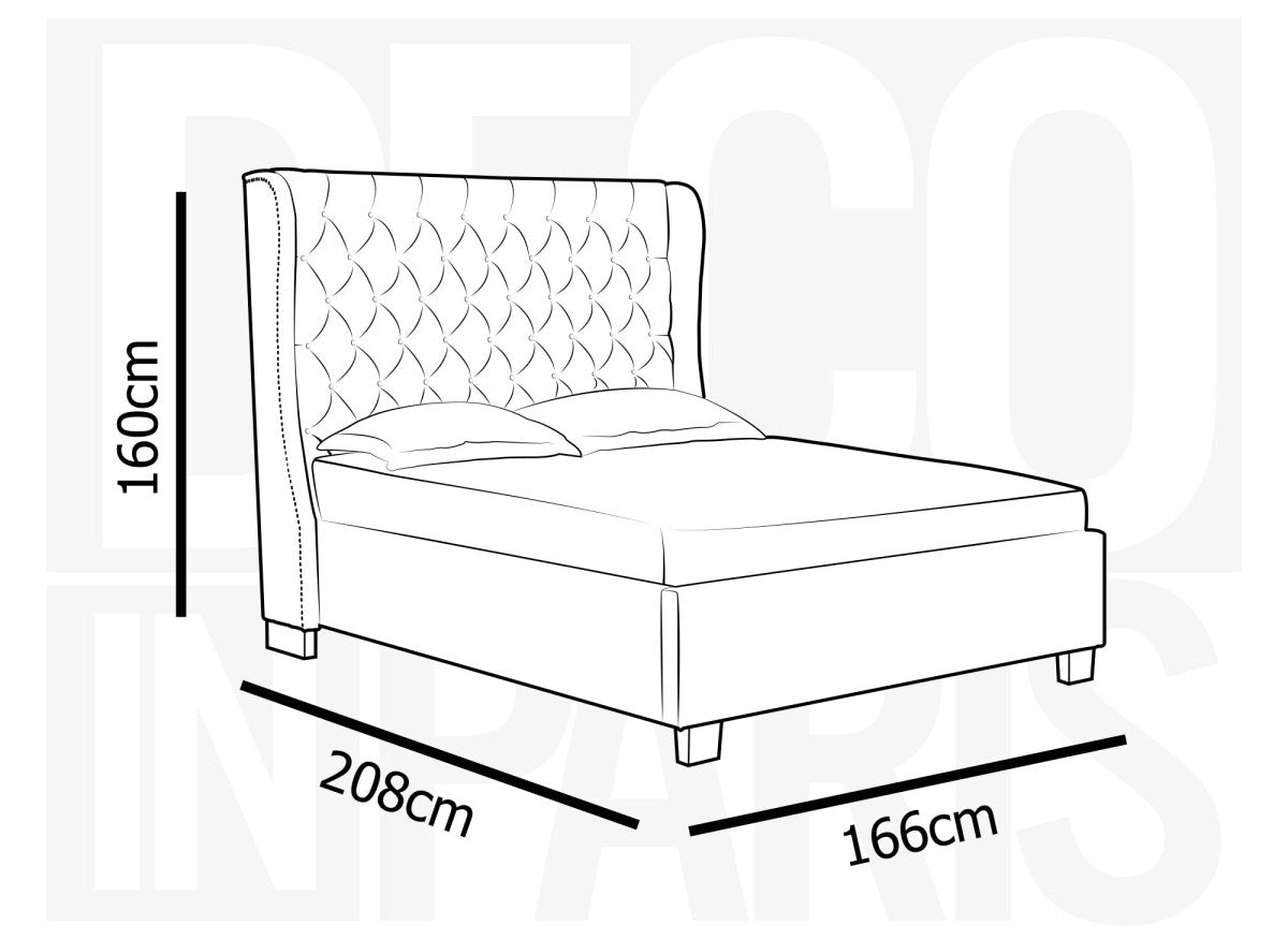 Lit coffre capitonné en tissu lin gris FLORINE 140 x 190 cm - DécoInParis