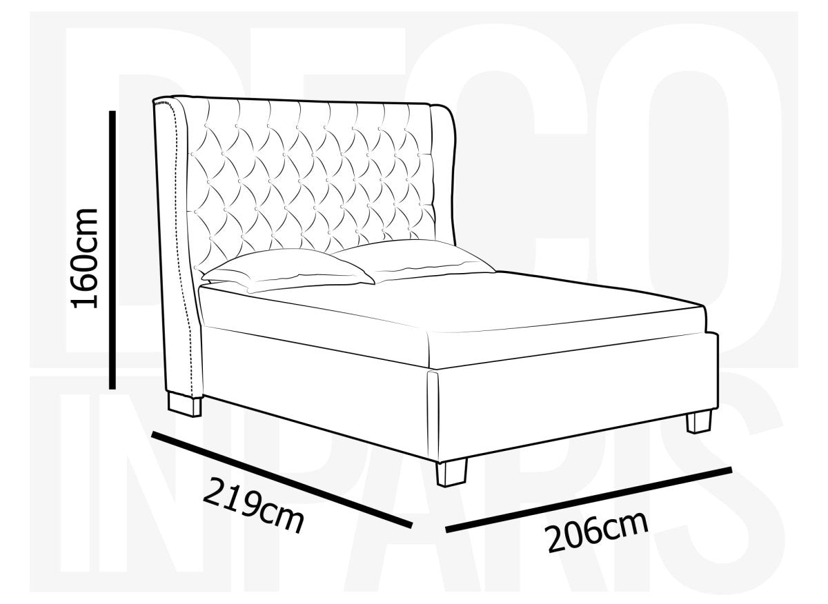 Lit coffre capitonné en tissu lin gris FLORINE 180 x 200 cm - DécoInParis