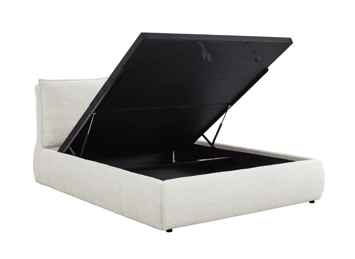 Lit coffre en tissu bouclette beige 140x190 cm MELY - DécoInParis