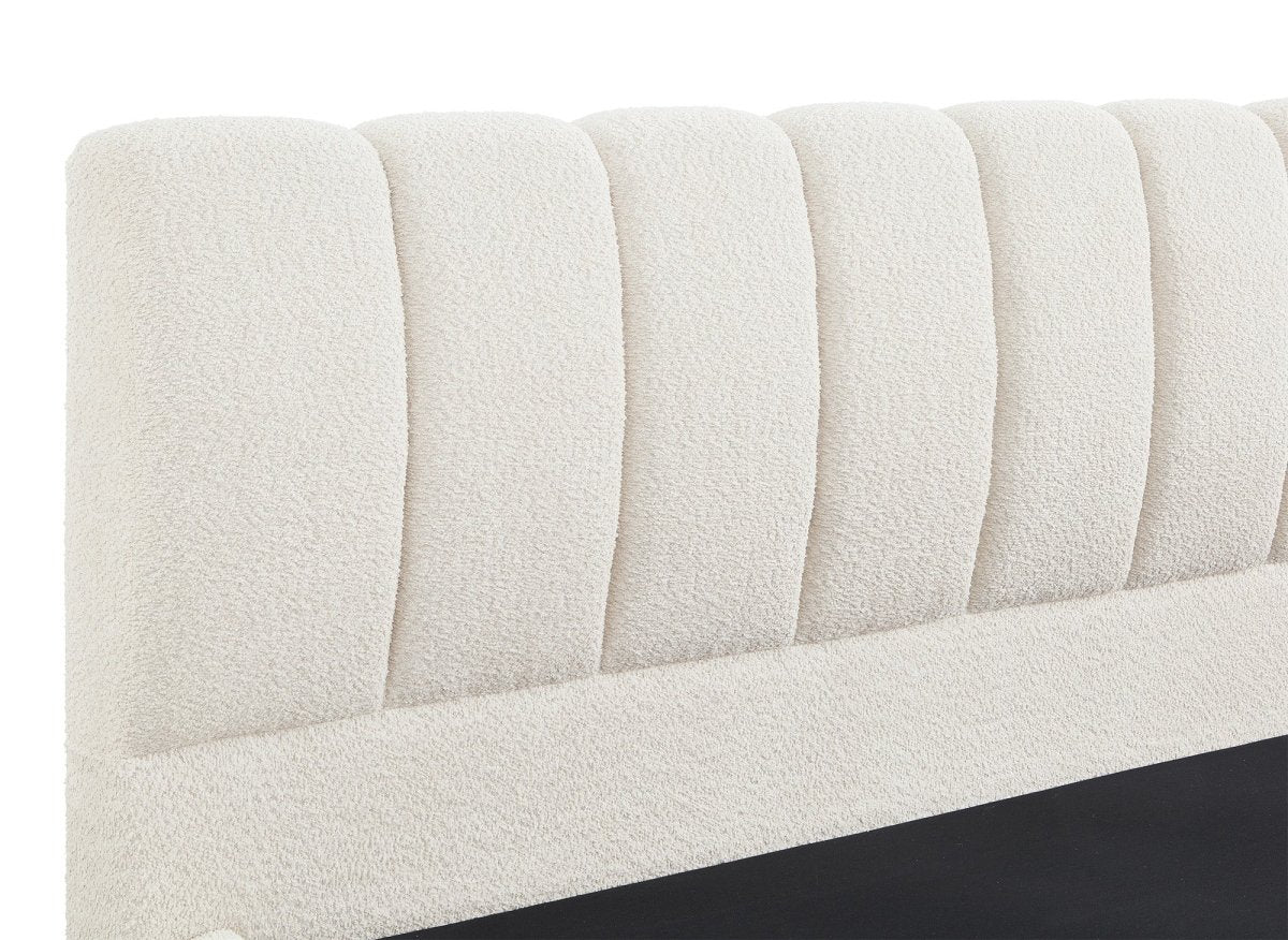 Lit coffre en tissu bouclette beige 160x200 cm RILEY - DécoInParis