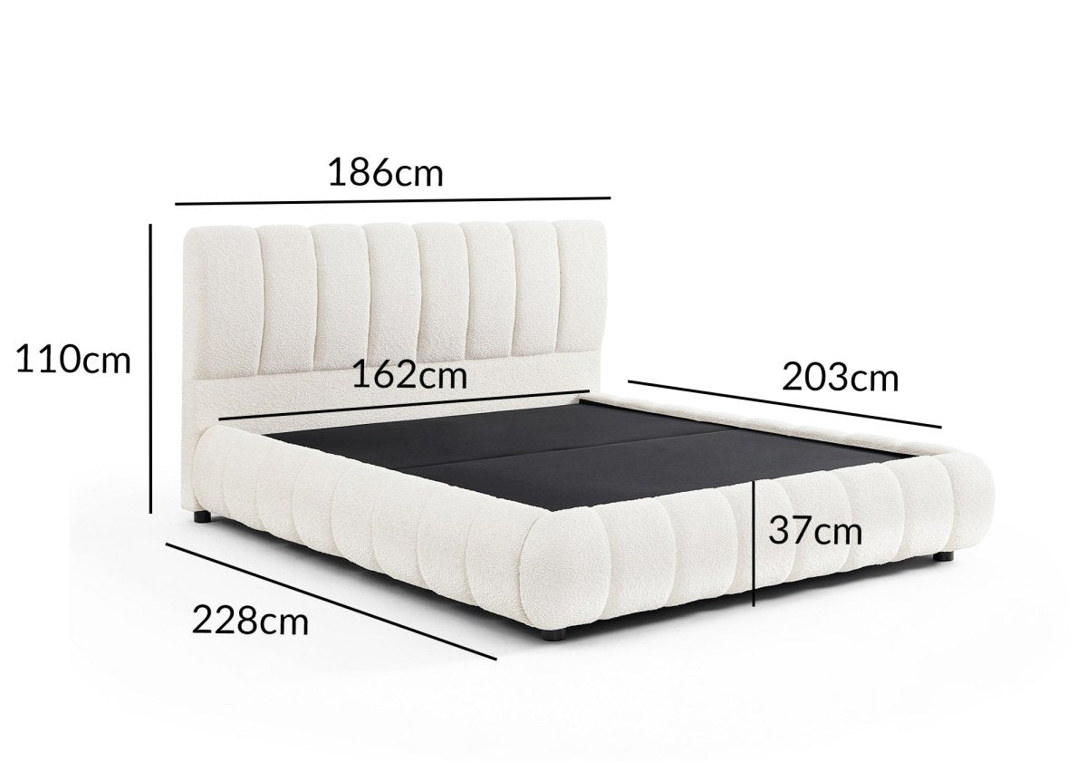 Lit coffre en tissu bouclette beige 160x200 cm RILEY - DécoInParis