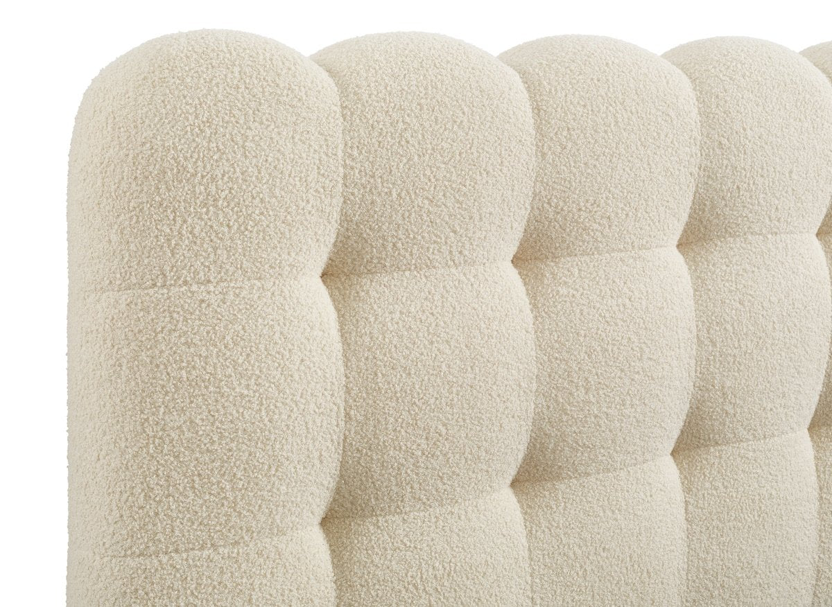 Lit coffre en tissu bouclette beige 180x200 cm BISCUIT - DécoInParis