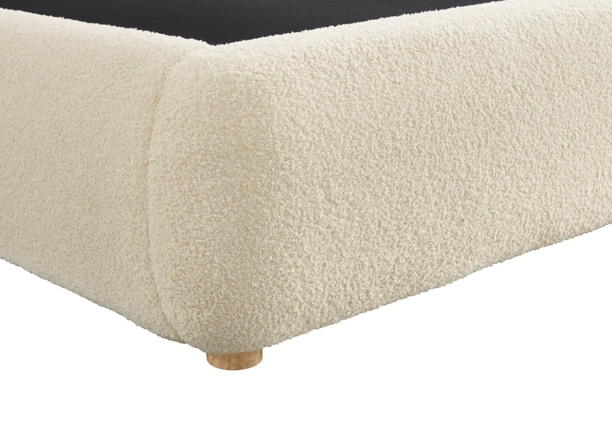 Lit coffre en tissu bouclette beige 180x200 cm BISCUIT - DécoInParis