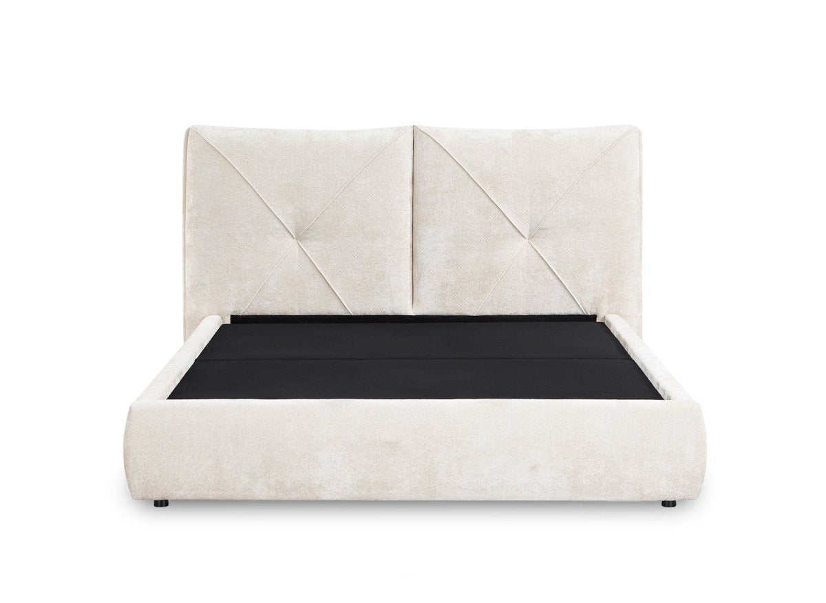 Lit coffre en tissu bouclette doux beige 180x200 cm NOAH - DécoInParis