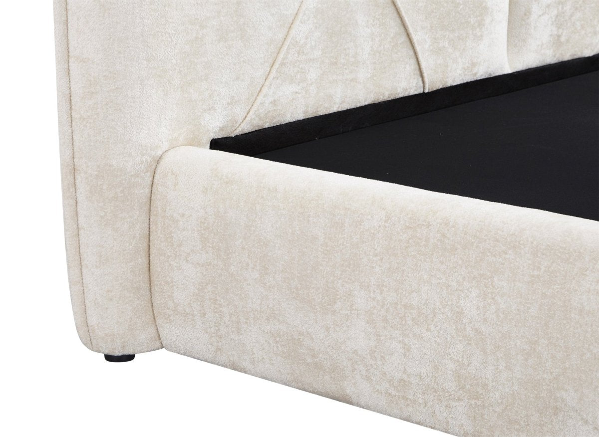 Lit coffre en tissu bouclette doux beige 180x200 cm NOAH - DécoInParis