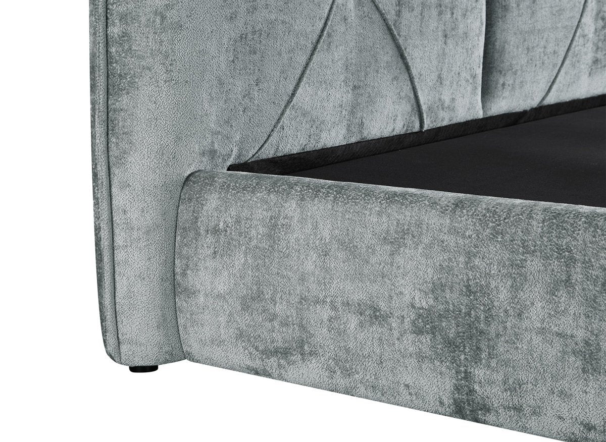 Lit coffre en tissu bouclette doux gris 140x190 cm NOAH - DécoInParis