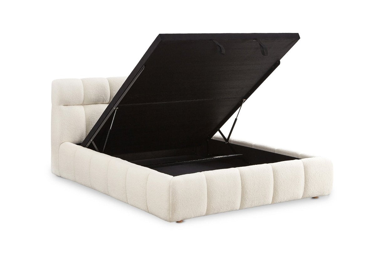 Lit coffre en tissu bouclette écru 140x190 cm GEORGINA - DécoInParis