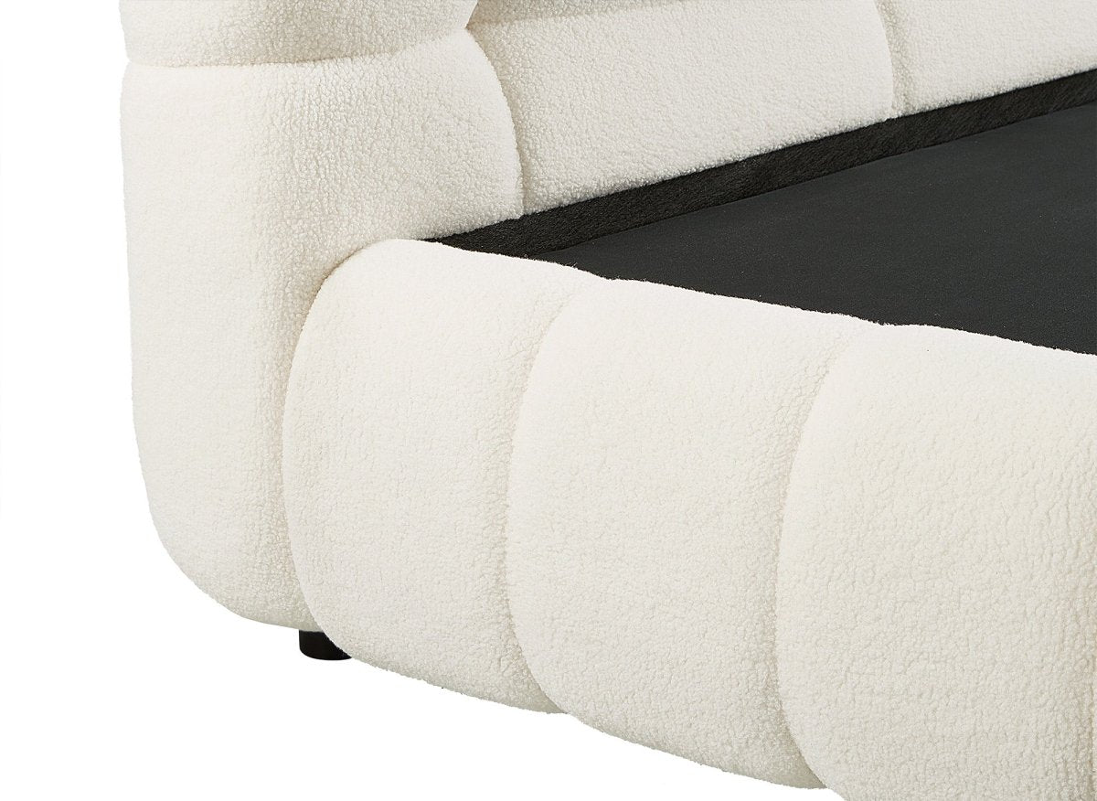 Lit coffre en tissu bouclette écru 140x190 cm YOURI - DécoInParis