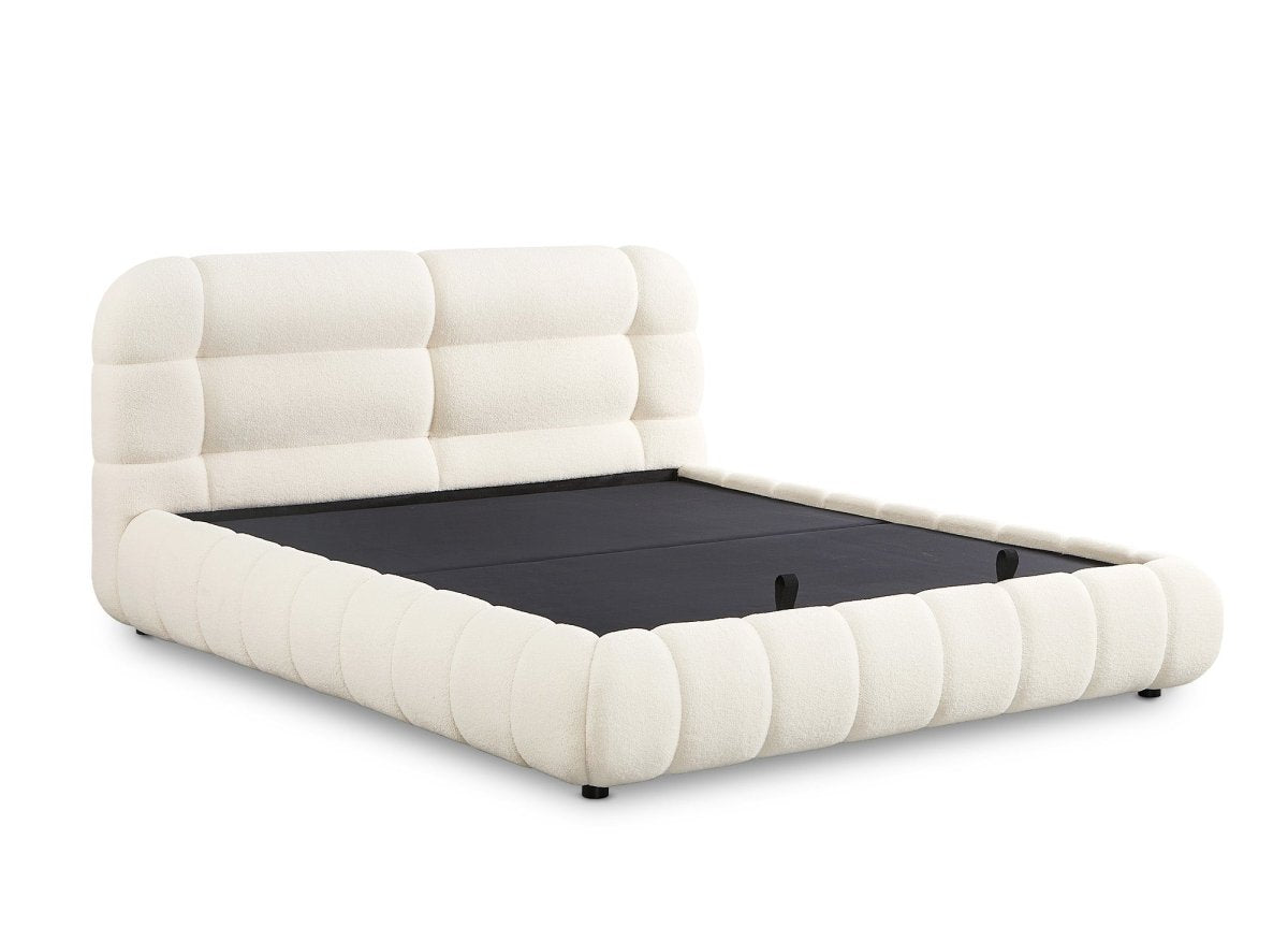 Lit coffre en tissu bouclette écru 180x200 cm YOURI - DécoInParis