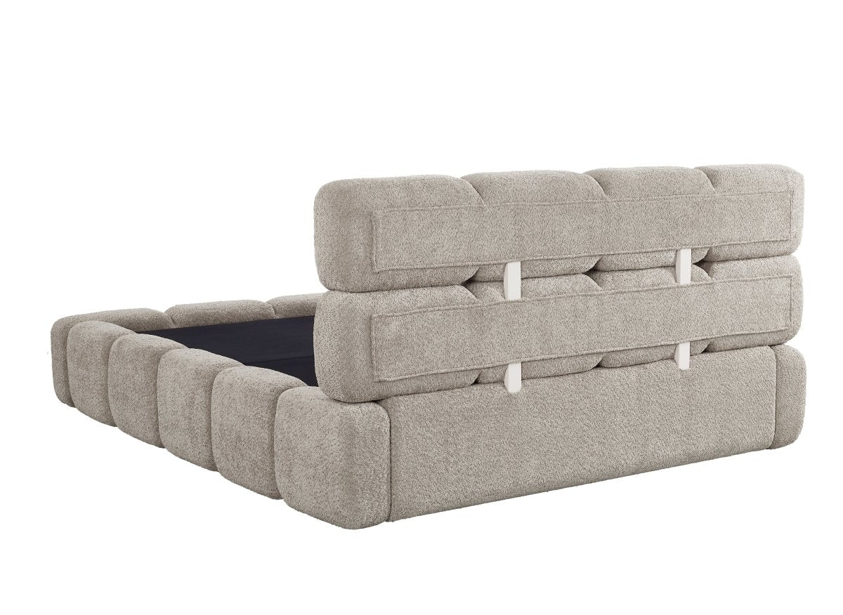 Lit coffre en tissu bouclette taupe 140x190 cm BUBBLE - DécoInParis