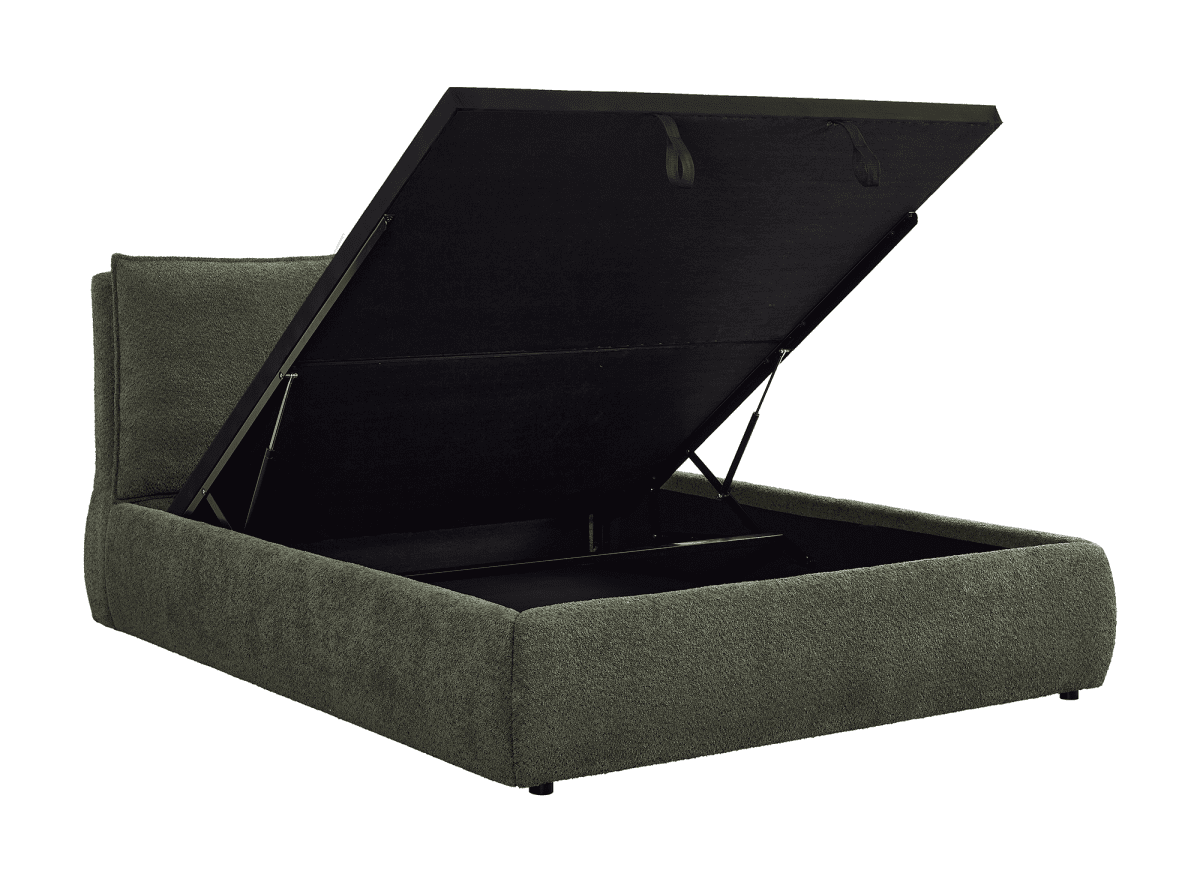 Lit coffre en tissu bouclette vert olive 160x200 cm MELY - DécoInParis