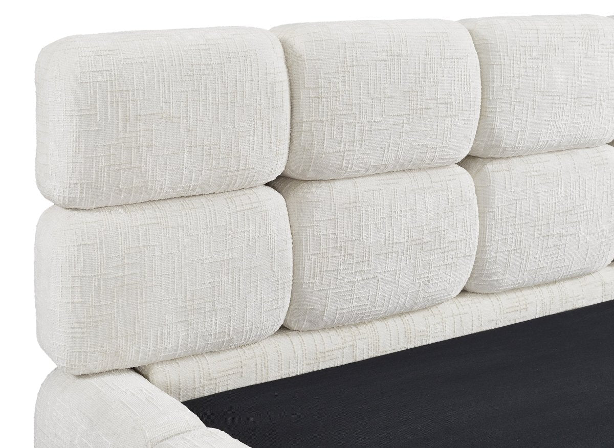 Lit coffre en velours chiné beige 140x190 cm BUBBLE - DécoInParis