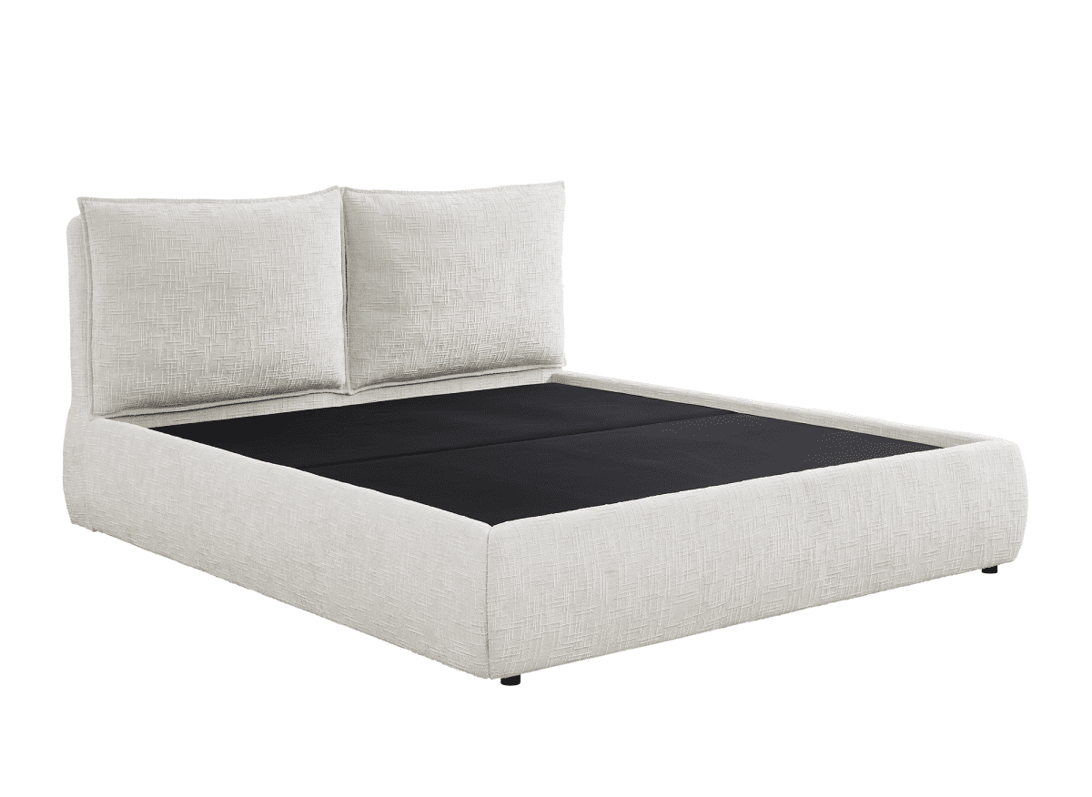 Lit coffre en velours chiné beige 160x200 cm MELY - DécoInParis