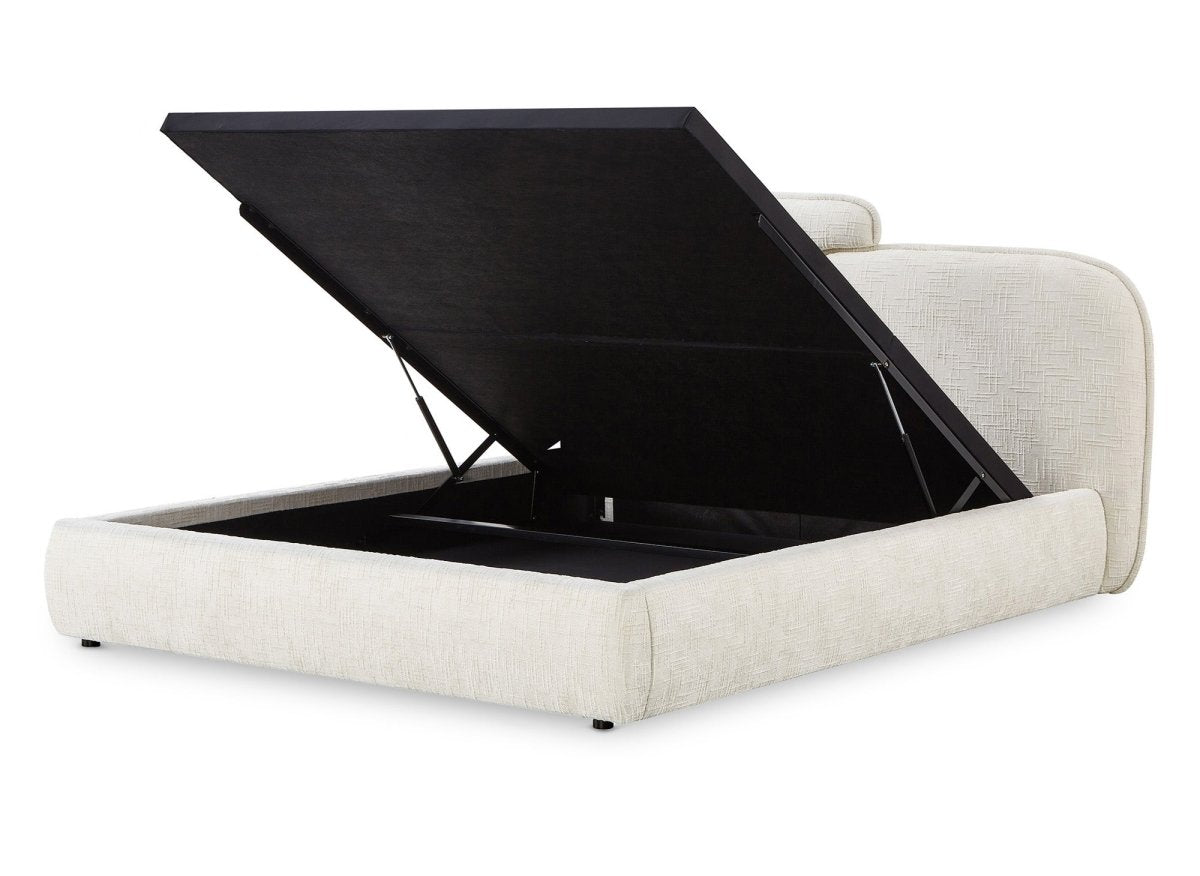 Lit coffre en velours chiné beige 180x200 cm MILENA - DécoInParis