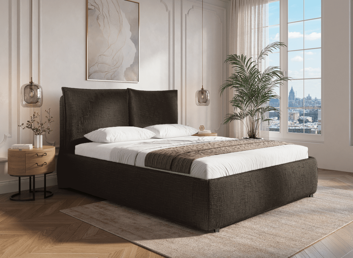 Lit coffre en velours chiné marron 180x200 cm MELY - DécoInParis