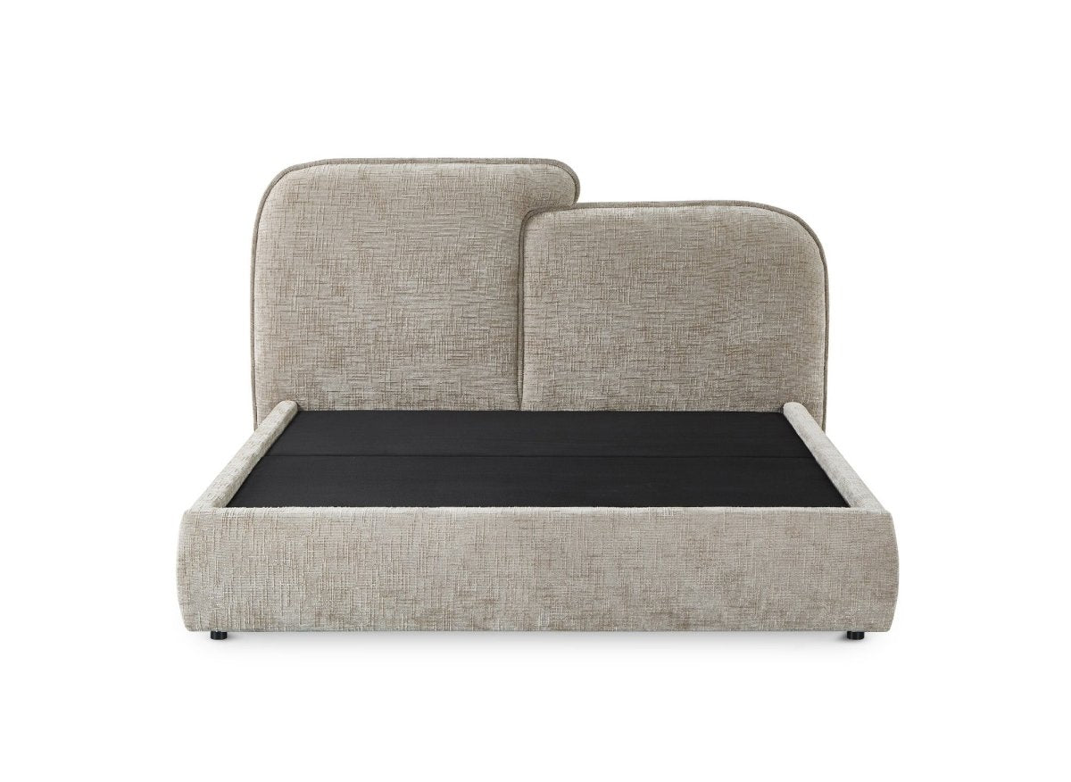 Lit coffre en velours chiné taupe 140x190 cm MILENA - DécoInParis