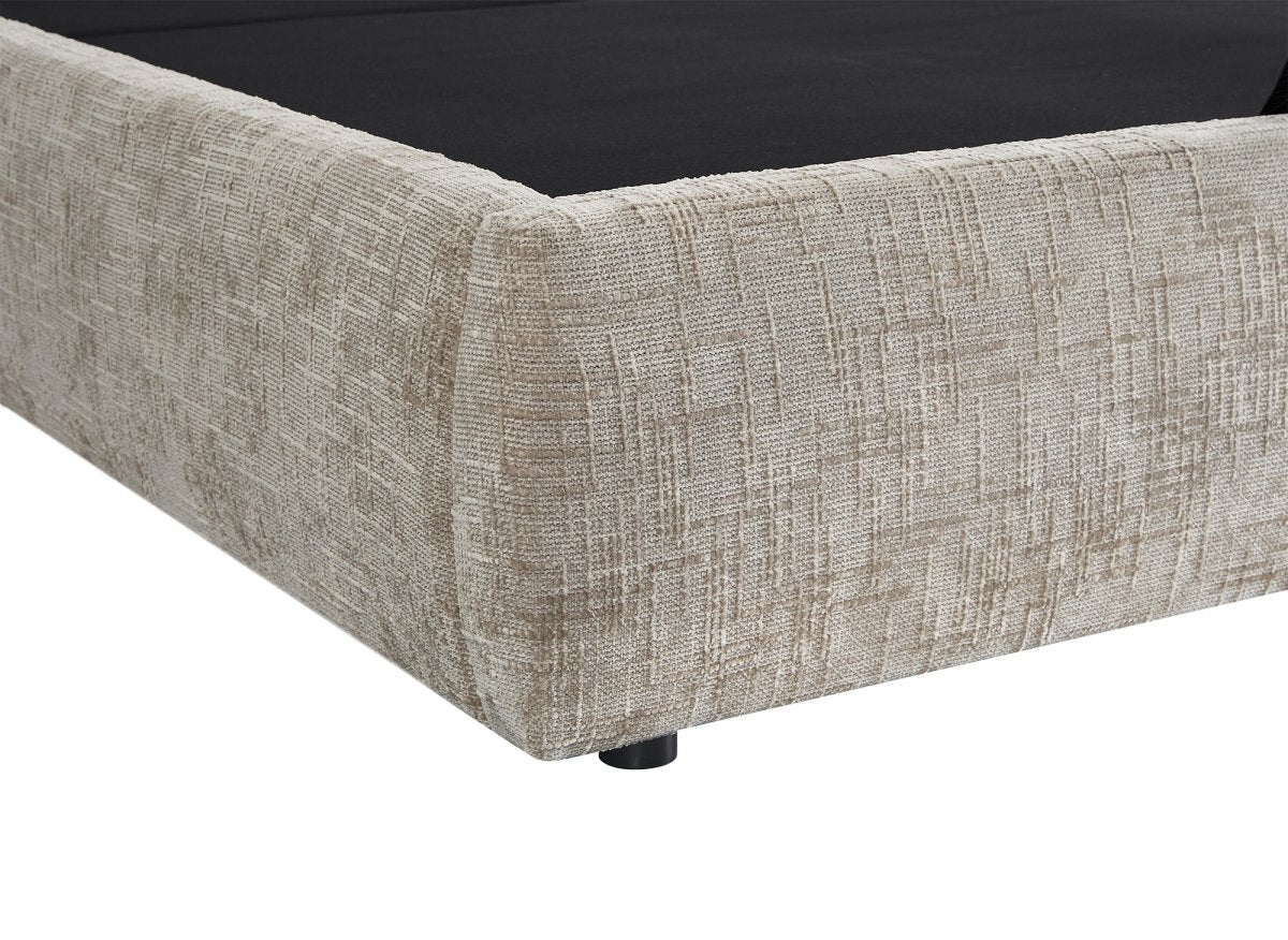 Lit coffre en velours chiné taupe 140x190 cm MILENA - DécoInParis