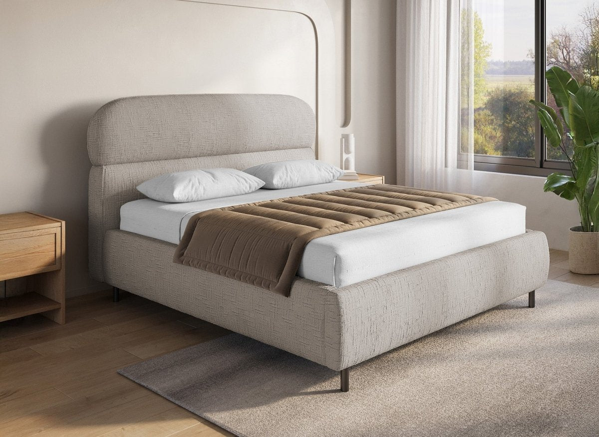 Lit coffre en velours chiné taupe 140x190cm MELO - DécoInParis