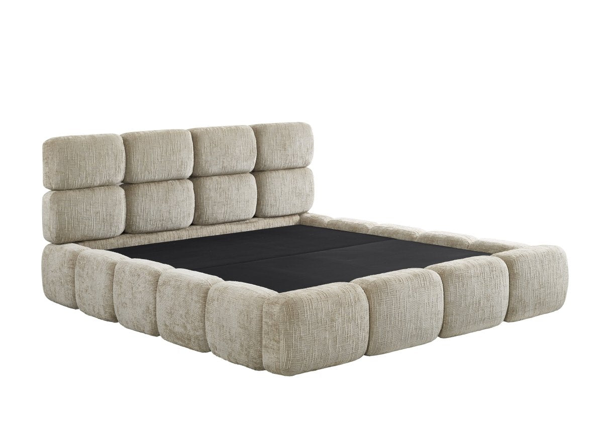 Lit coffre en velours chiné taupe 160x200 cm BUBBLE - DécoInParis