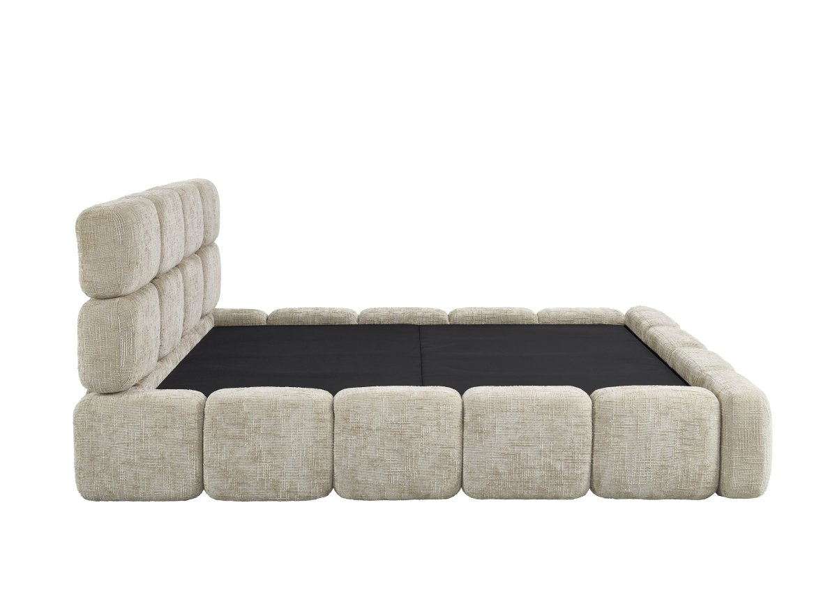 Lit coffre en velours chiné taupe 160x200 cm BUBBLE - DécoInParis