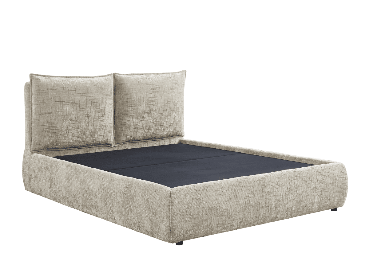 Lit coffre en velours chiné taupe 160x200 cm MELY - DécoInParis