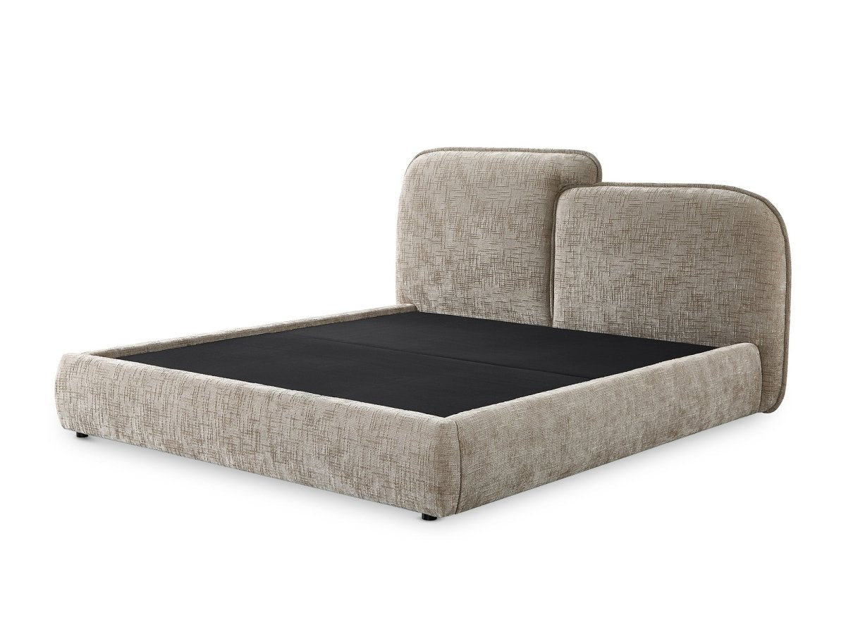 Lit coffre en velours chiné taupe 160x200 cm MILENA - DécoInParis