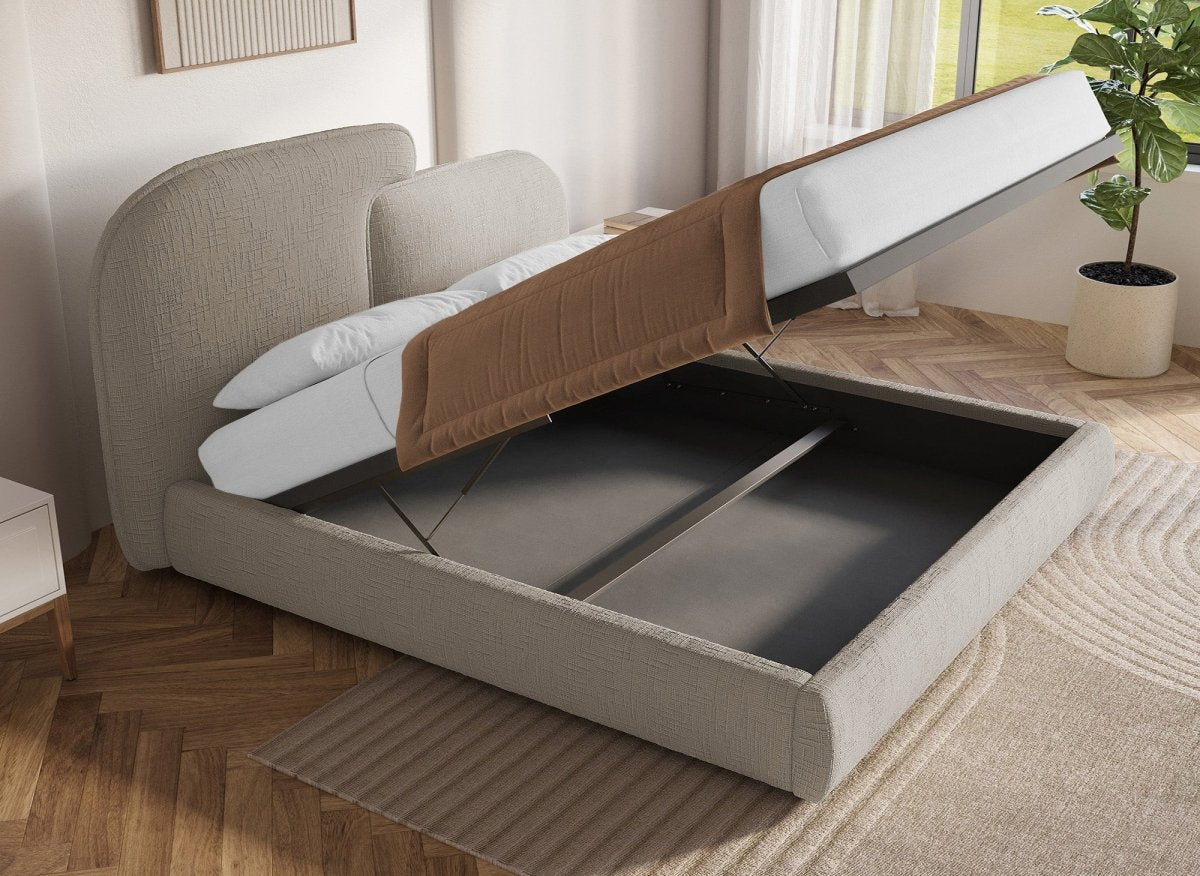 Lit coffre en velours chiné taupe 180x200 cm MILENA - DécoInParis