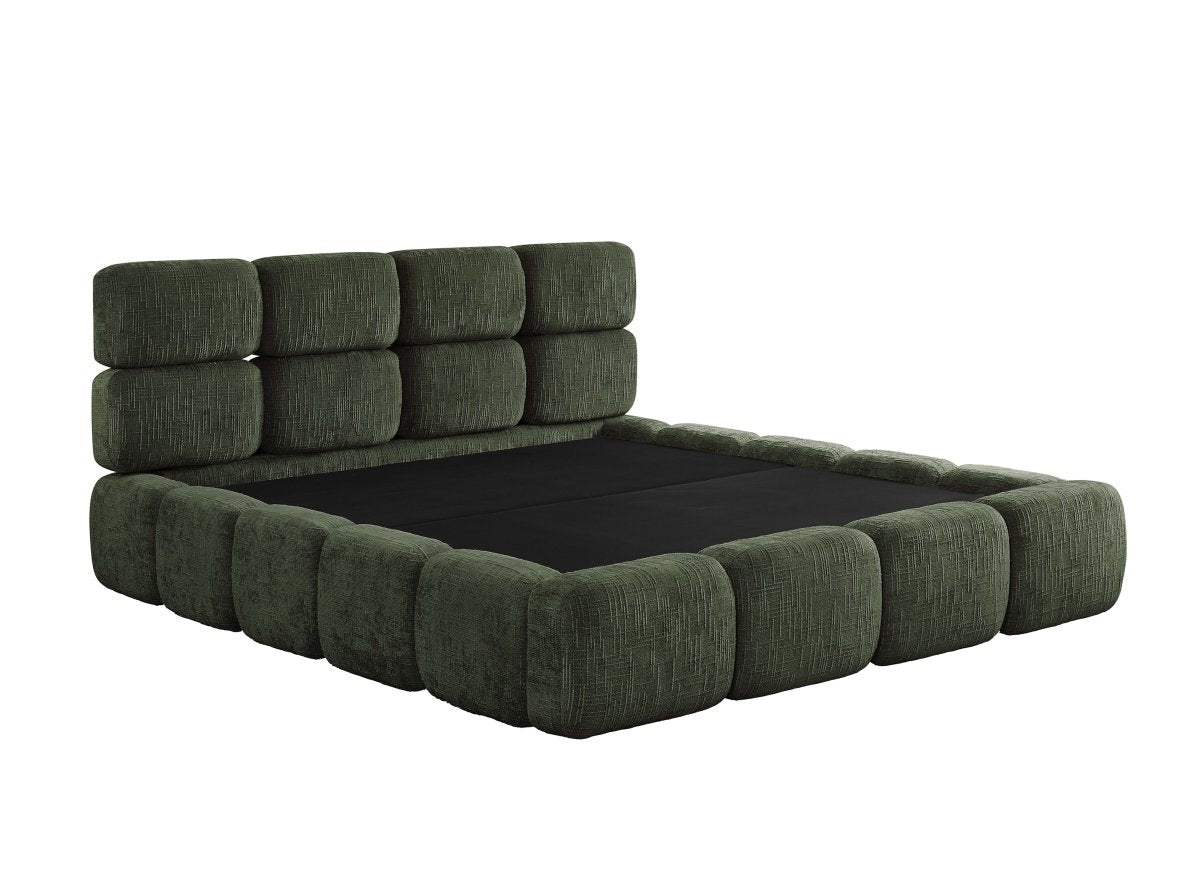 Lit coffre en velours chiné vert olive 140x190 cm BUBBLE - DécoInParis