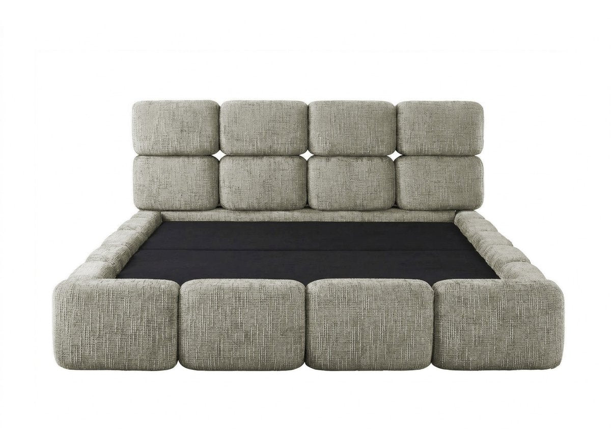 Lit coffre en velours chiné vert olive 160x200 cm BUBBLE - DécoInParis