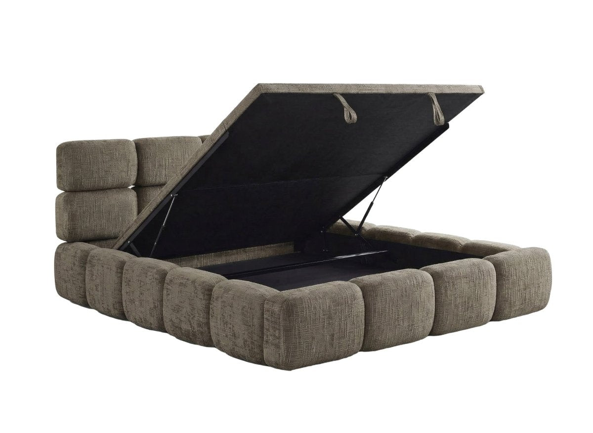 Lit coffre en velours chiné vert olive 160x200 cm BUBBLE - DécoInParis