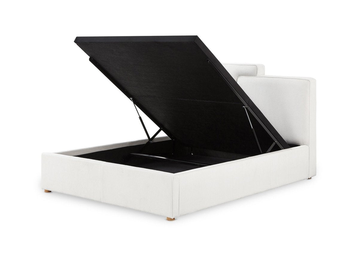 Lit coffre en velours côtelé écru 140x190 cm ZELIA - DécoInParis