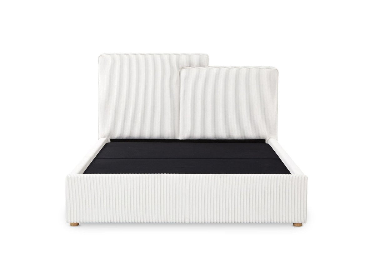 Lit coffre en velours côtelé écru 140x190 cm ZELIA - DécoInParis
