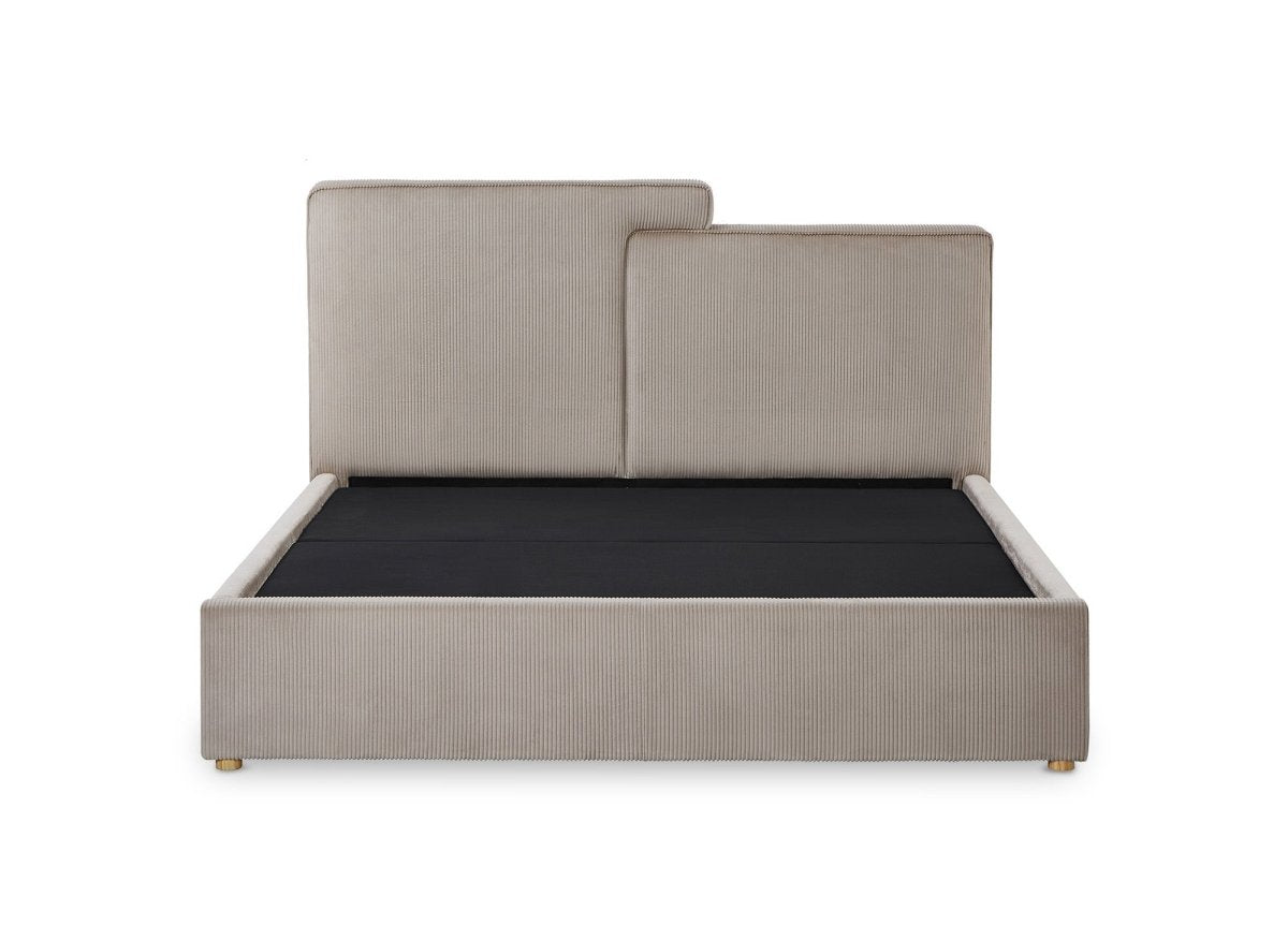 Lit coffre en velours côtelé taupe 160x200 cm ZELIA - DécoInParis