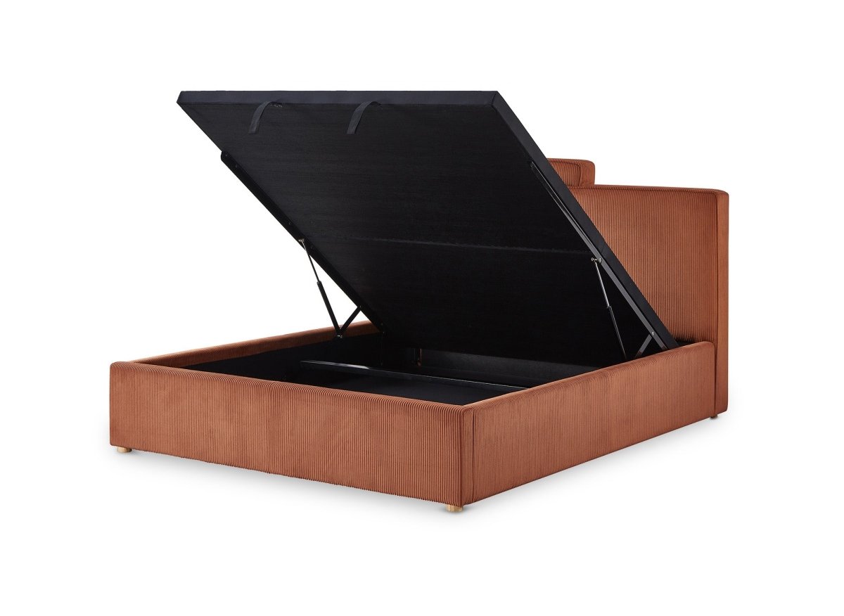 Lit coffre en velours côtelé terracotta 140x190 cm ZELIA - DécoInParis