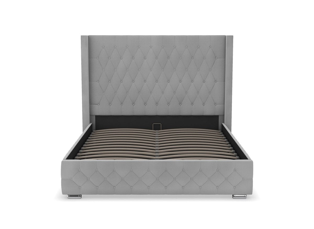 Lit coffre en velours gris 140X190 cm PERLA - DécoInParis