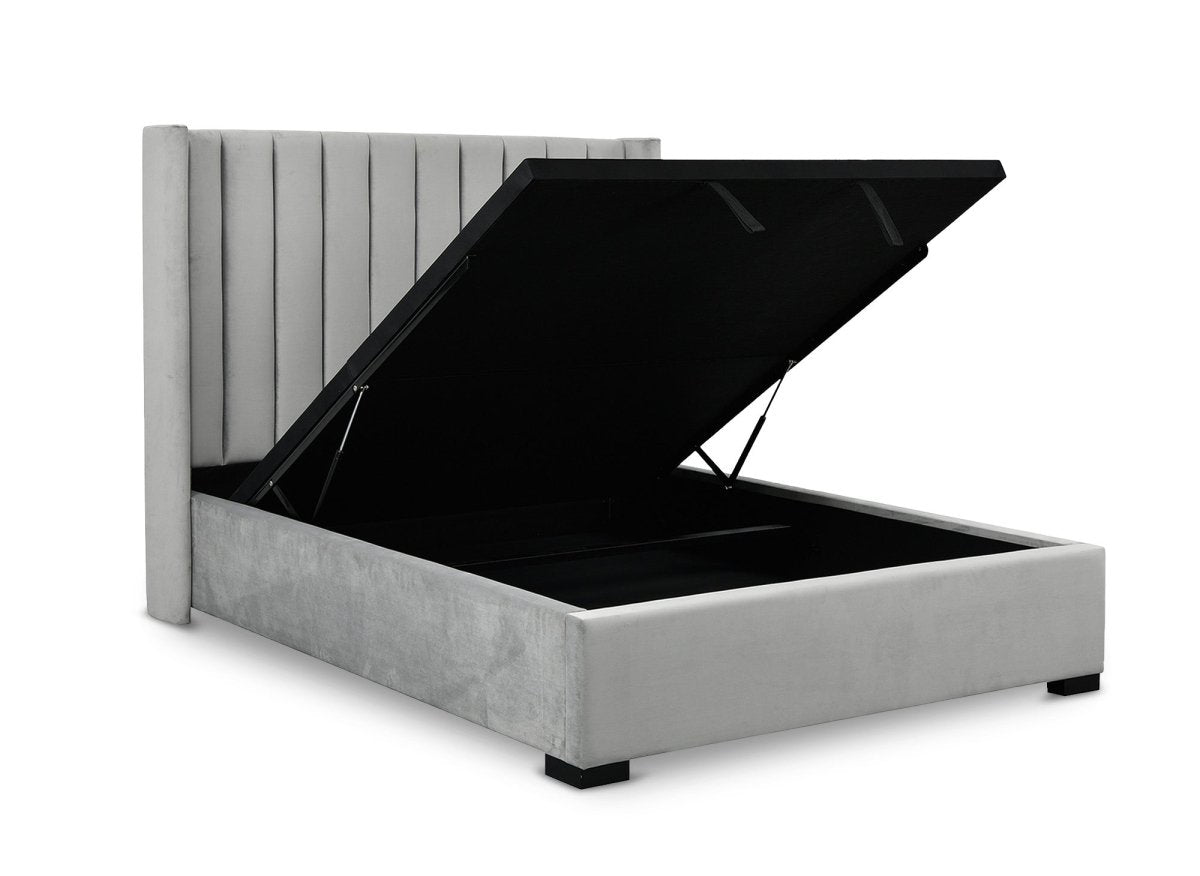 Lit coffre en velours gris 160x200 cm ALENA - DécoInParis