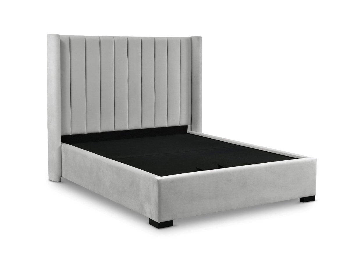 Lit coffre en velours gris 160x200 cm ALENA - DécoInParis