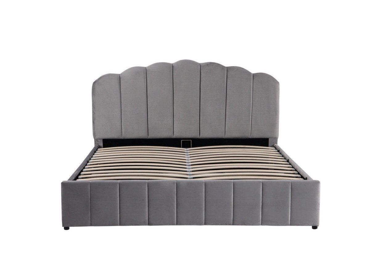 Lit coffre en velours gris 180x200 cm ELVIRA - DécoInParis