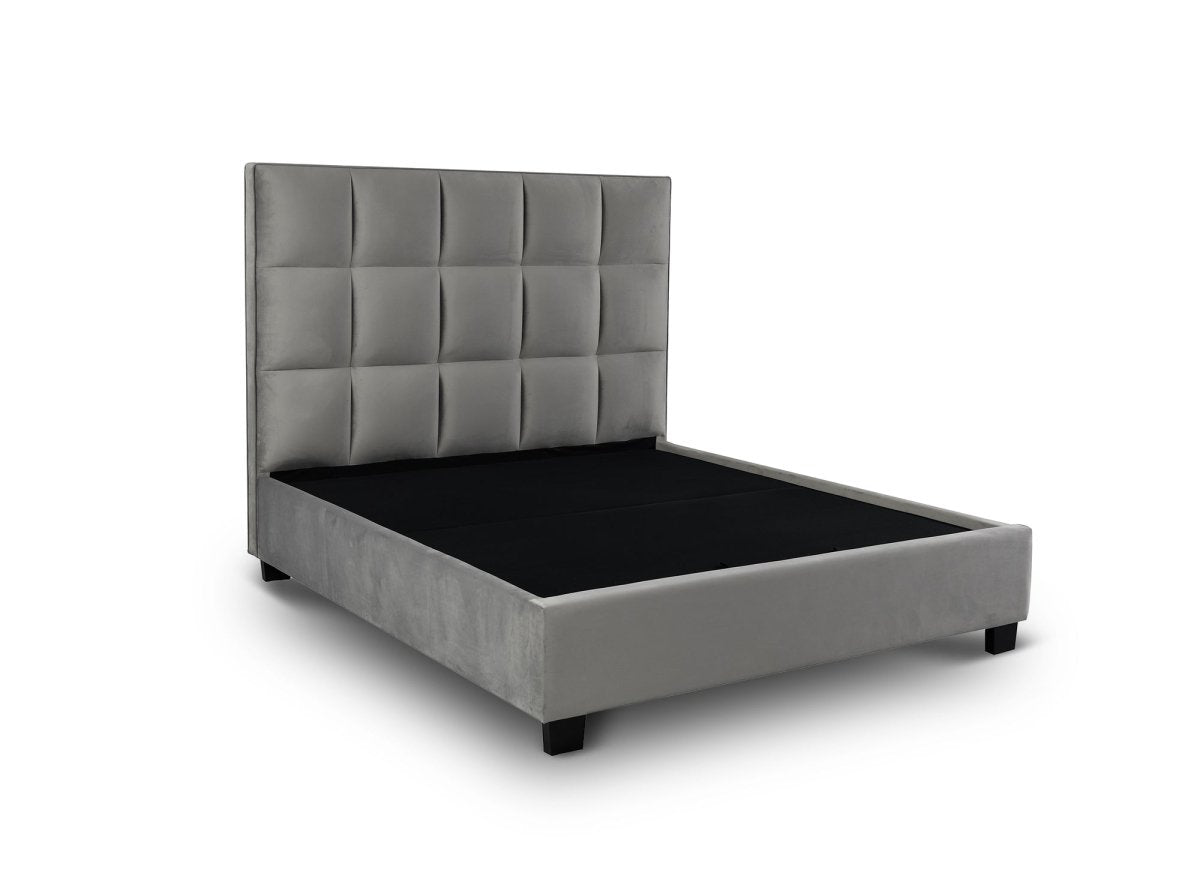 Lit coffre en velours gris design CAROLINE 180 x 200 cm - DécoInParis