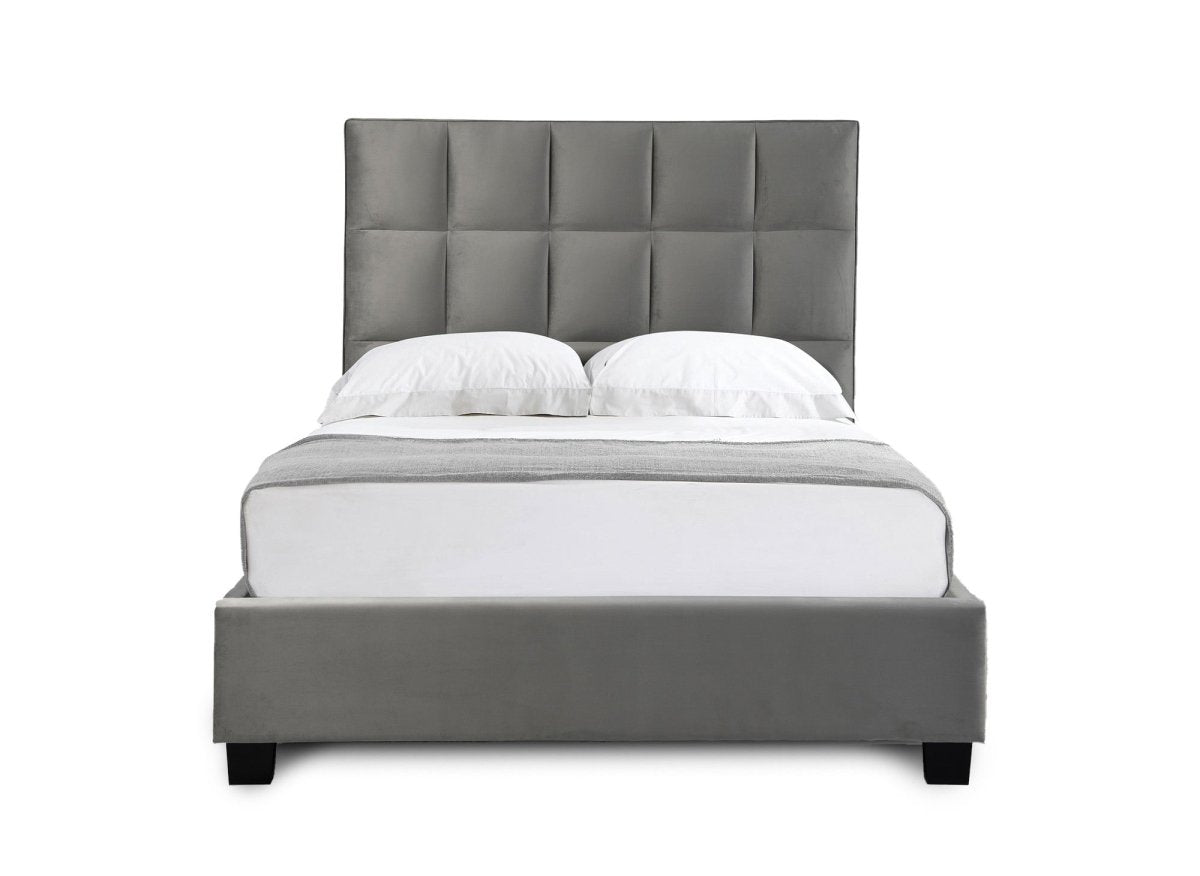 Lit coffre en velours gris design CAROLINE 180 x 200 cm - DécoInParis