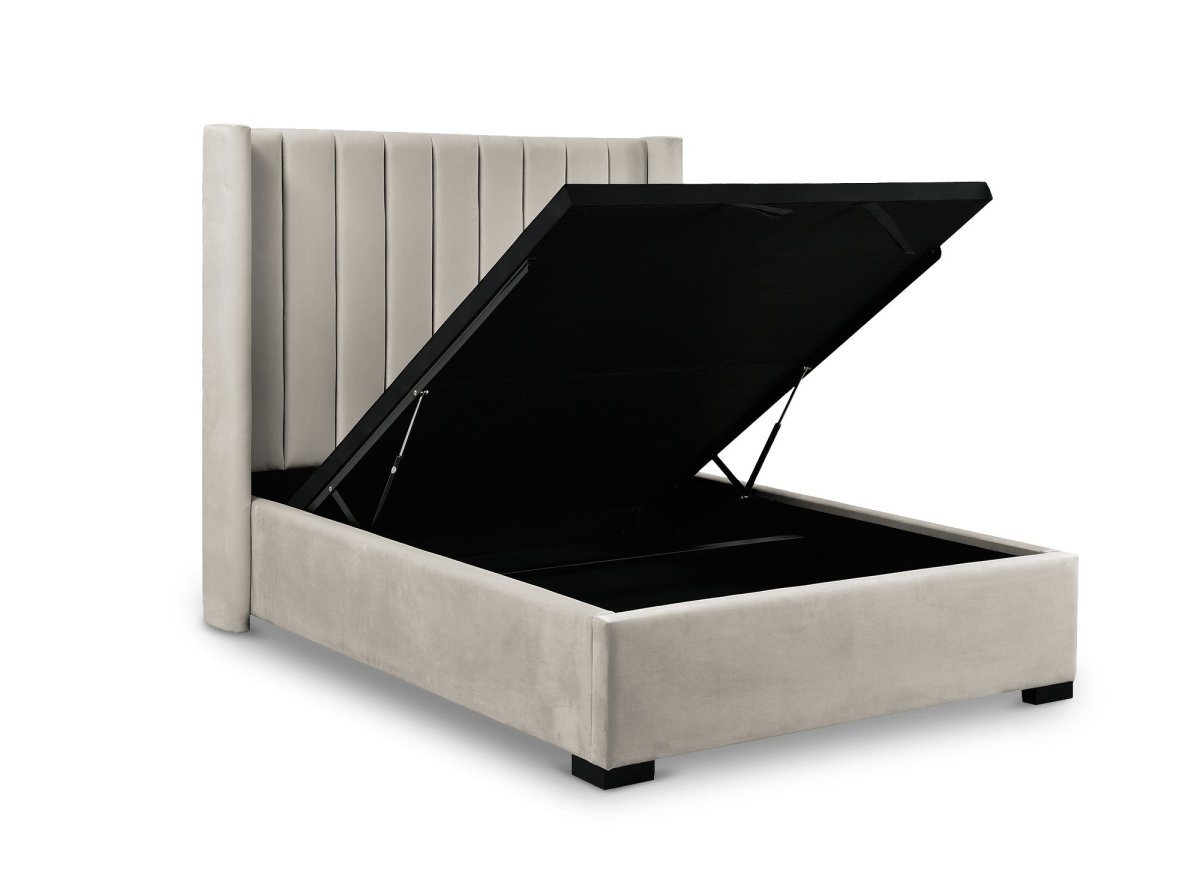 Lit coffre en velours taupe 140x190 cm ALENA - DécoInParis